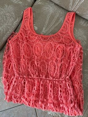 Women's Coral Lace Dress- Stylish Sleeveless Shell